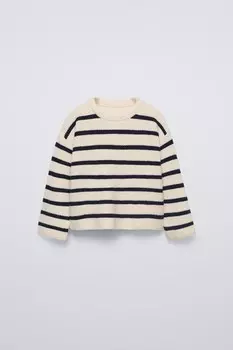 Вязаный свитер в полоску ZARA, экрю/темно-синий