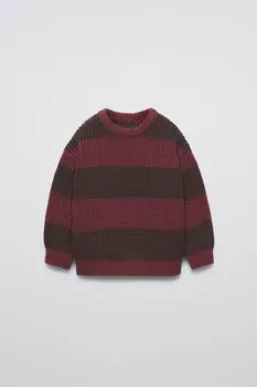 Вязаный свитер в полоску ZARA, бордовый
