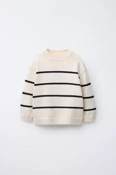 Вязаный свитер в полоску ZARA, цвет Ecru/Navy