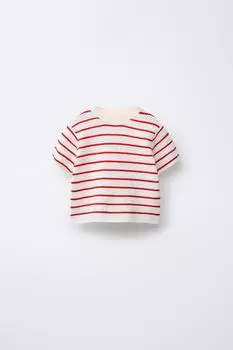 Вязаный свитер в полоску ZARA, цвет Ecru/Red