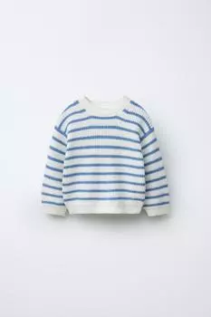 Вязаный свитер в полоску ZARA, цвет Ecru/Blue