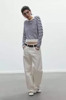 Вязаный свитер в полоску ZARA, цвет Ecru/Blue