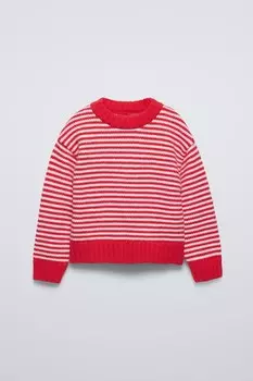Вязаный свитер в полоску ZARA, цвет red stripe