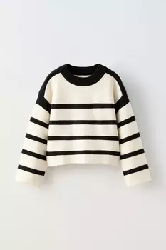 Вязаный свитер в полоску ZARA, цвет striped