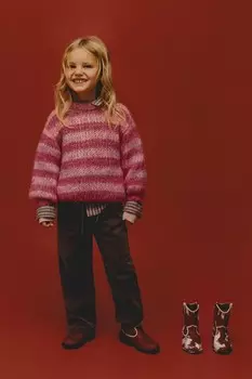 Вязаный свитер в полоску ZARA, фуксия