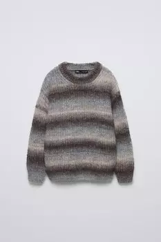 Вязаный свитер в полоску ZARA, коричневый