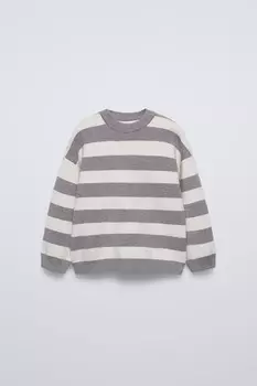 Вязаный свитер в полоску ZARA, коричневый/серо-коричневый