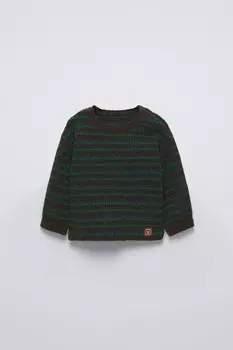 Вязаный свитер в полоску ZARA, коричневый/зеленый