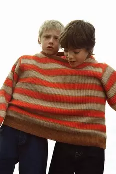 Вязаный свитер в полоску ZARA, оранжевый