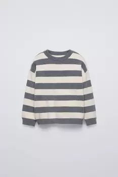 Вязаный свитер в полоску ZARA, средне-серый