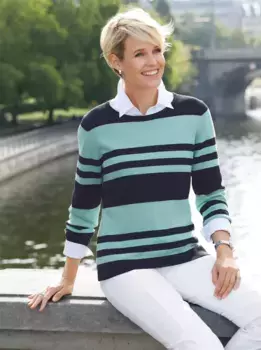 Вязаный свитер в стиле casual "Пуловер с круглым вырезом" Casual Looks, цвет Marine-Mint-Gestreift