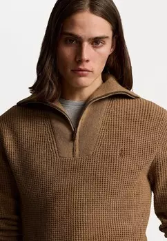 Вязаный свитер WAFFLE WOOL COTTON QUARTER ZIP JUMPER Ralph Lauren, коричневый