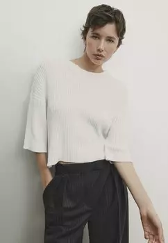 Вязаный свитер WITH A CREW NECK Massimo Dutti, цвет white