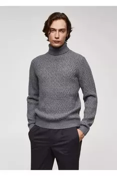 Вязаный свитер-водолазка Mango, серый