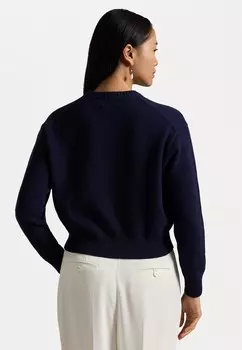 Вязаный свитер WOOL BLEND CROPPED CREWNECK SWEATER Ralph Lauren, темно-синий