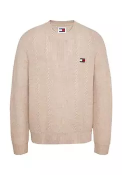 Вязаный свитер, вышивка логотипа, мужской TOMMY Jeans, цвет Ab9 Beige
