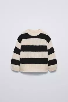 Вязаный свитер ZARA, экрю/черный