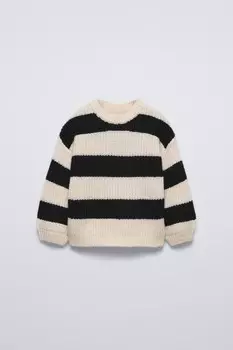 Вязаный свитер ZARA, экрю/черный