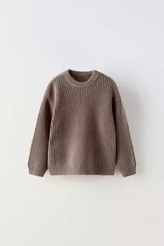 Вязаный свитер ZARA, коричневый/серо-коричневый