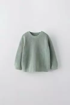 Вязаный свитер ZARA, средне-зеленый