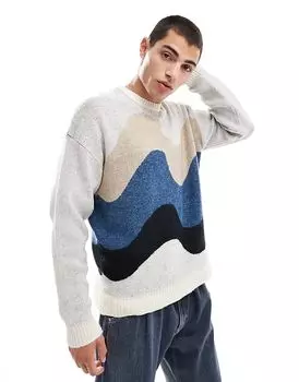 Вязаный свободный джемпер с абстрактным рисунком белого цвета ASOS DESIGN