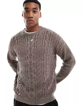 Вязаный свободный джемпер с косами коричневого цвета ASOS DESIGN