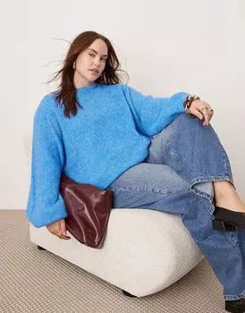 Вязаный свободный джемпер с круглым вырезом Curve синего цвета ASOS EDITION