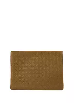 Вязаный текстурированный мужской дорожный кошелек цвета хаки Bottega Veneta