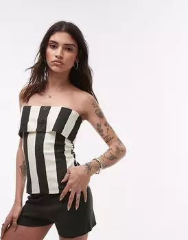 Вязаный топ-бандо Topshop в полоску цвета хаки