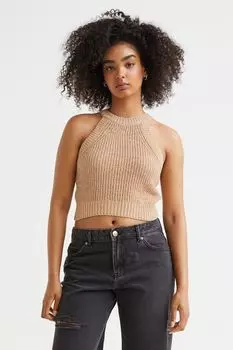 Вязаный топ без рукавов H&amp;M, бежевый