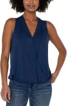 Вязаный топ без рукавов с V-образным вырезом и драпировкой спереди Liverpool Los Angeles, цвет Night Sky Blue