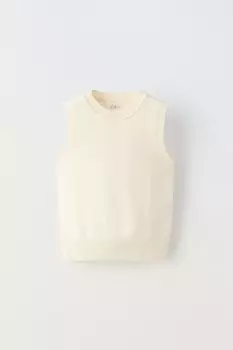 Вязаный топ без рукавов ZARA, экрю