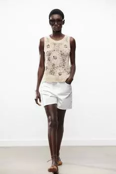 Вязаный топ без рукавов ZARA, цвет Dark straw