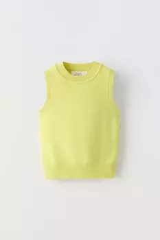 Вязаный топ без рукавов ZARA, светло-зеленый