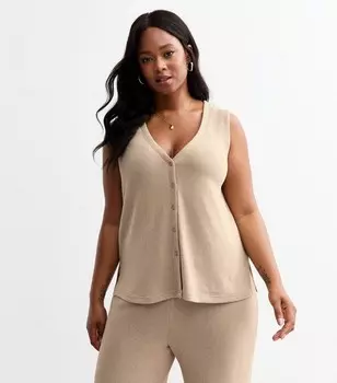 Вязаный топ Curves с пуговицами и пуговицами New Look, светло-коричневый