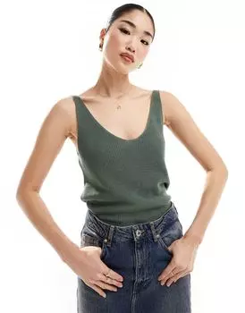 Вязаный топ цвета хаки с v-образным вырезом Vero Moda