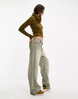 Вязаный топ цвета хаки с воротником-хомутом и капюшоном в рубчик ASOS DESIGN