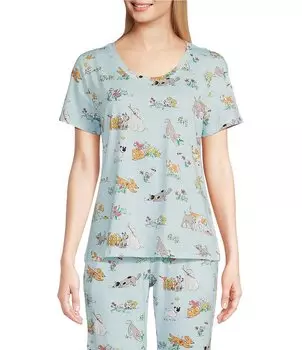 Вязаный топ для сна Sleep Sense Meadow Dogs с короткими рукавами и круглым вырезом, синий