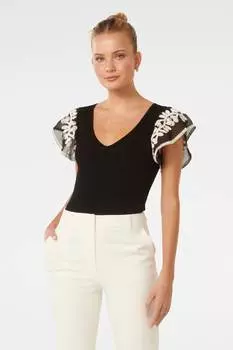 Вязаный топ Elodie с рюшами на рукавах Forever New, черный