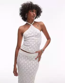 Вязаный топ-халтер Rhythm daisy белого цвета