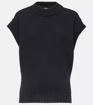 Вязаный топ из шерсти с рубчиком Bottega Veneta, черный