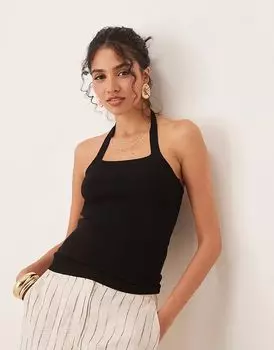 Вязаный топ JDY с халтер-воротником черного цвета