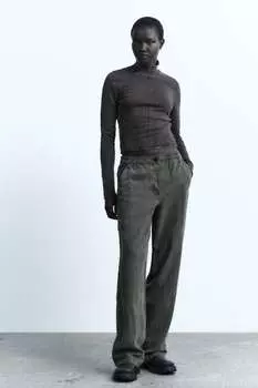 Вязаный топ кислотной стирки ZARA, серый