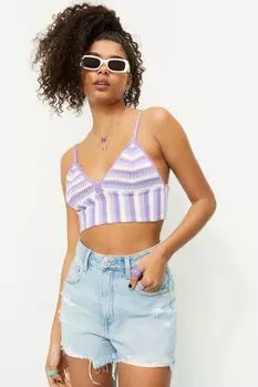 Вязаный топ крючком H&amp;M, фиолетовый/полосатый