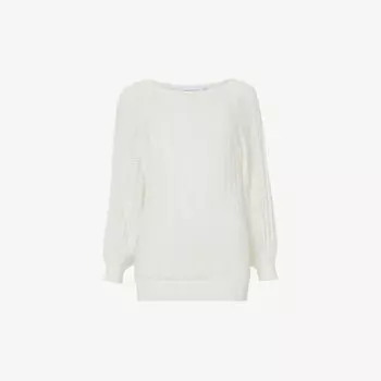 Вязаный топ крючком с объемными рукавами и вырезом-лодочкой Leem, белый