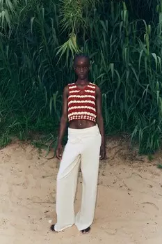 Вязаный топ крючком с вырезом ZARA, белый/красный
