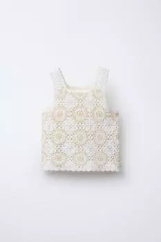 Вязаный топ крючком ZARA, экрю