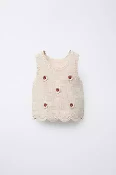 Вязаный топ крючком ZARA, экрю