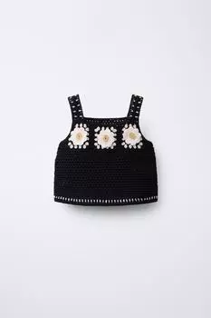 Вязаный топ крючком ZARA, черный
