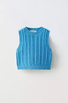 Вязаный топ крючком ZARA, голубоватый